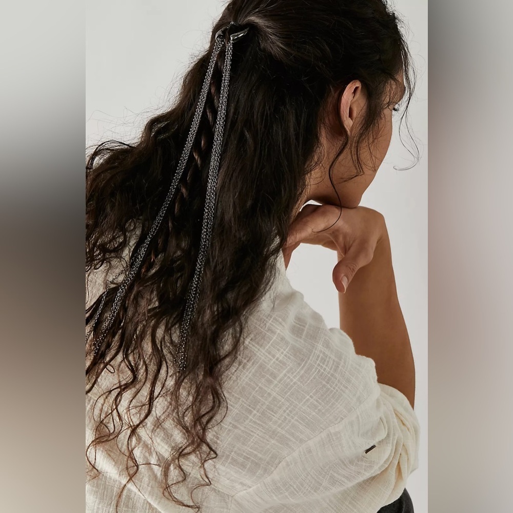 NWT Free People Broadway Chain Barette Hematite Hair Accessory